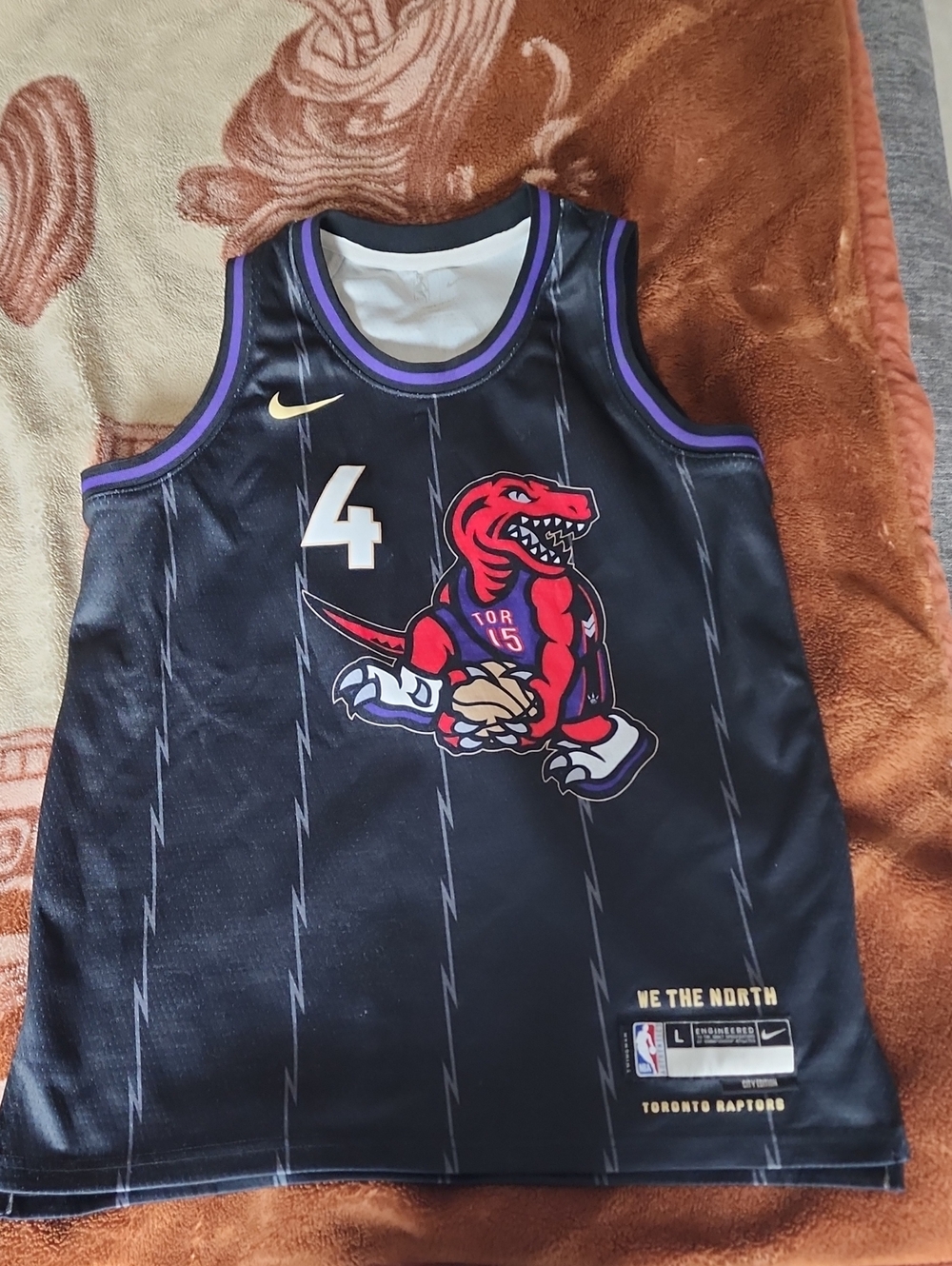 Nike Black Toronto Raptors Retro #4 Basketball Jersey with Red Dino Logo